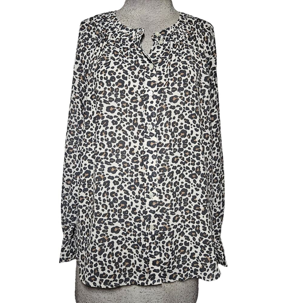 Loft Animal Print Long Sleeve Blouse Size Medium